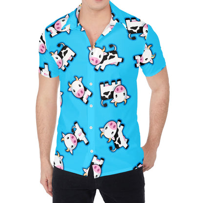 Cute Cartoon Baby Cow Pattern Print Men's Shirt