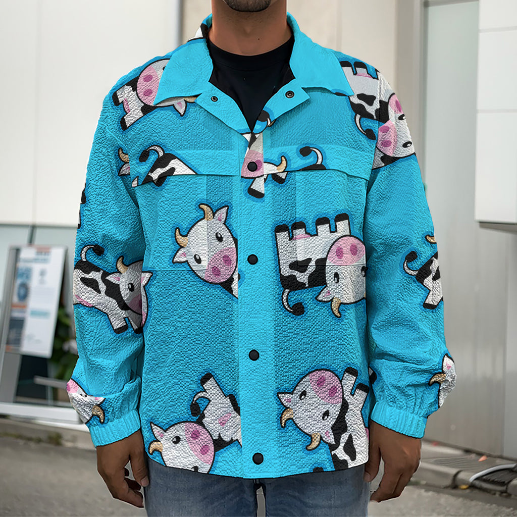 Cute Cartoon Baby Cow Pattern Print Men's Shirt Jacket