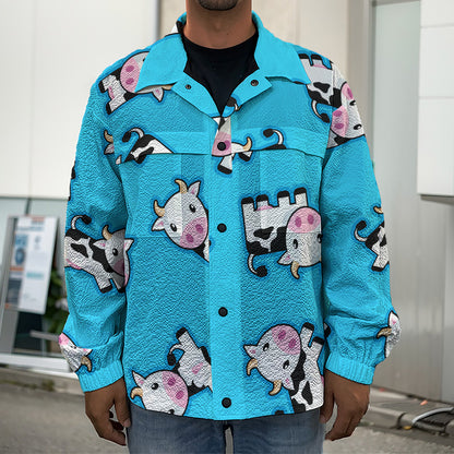 Cute Cartoon Baby Cow Pattern Print Men's Shirt Jacket