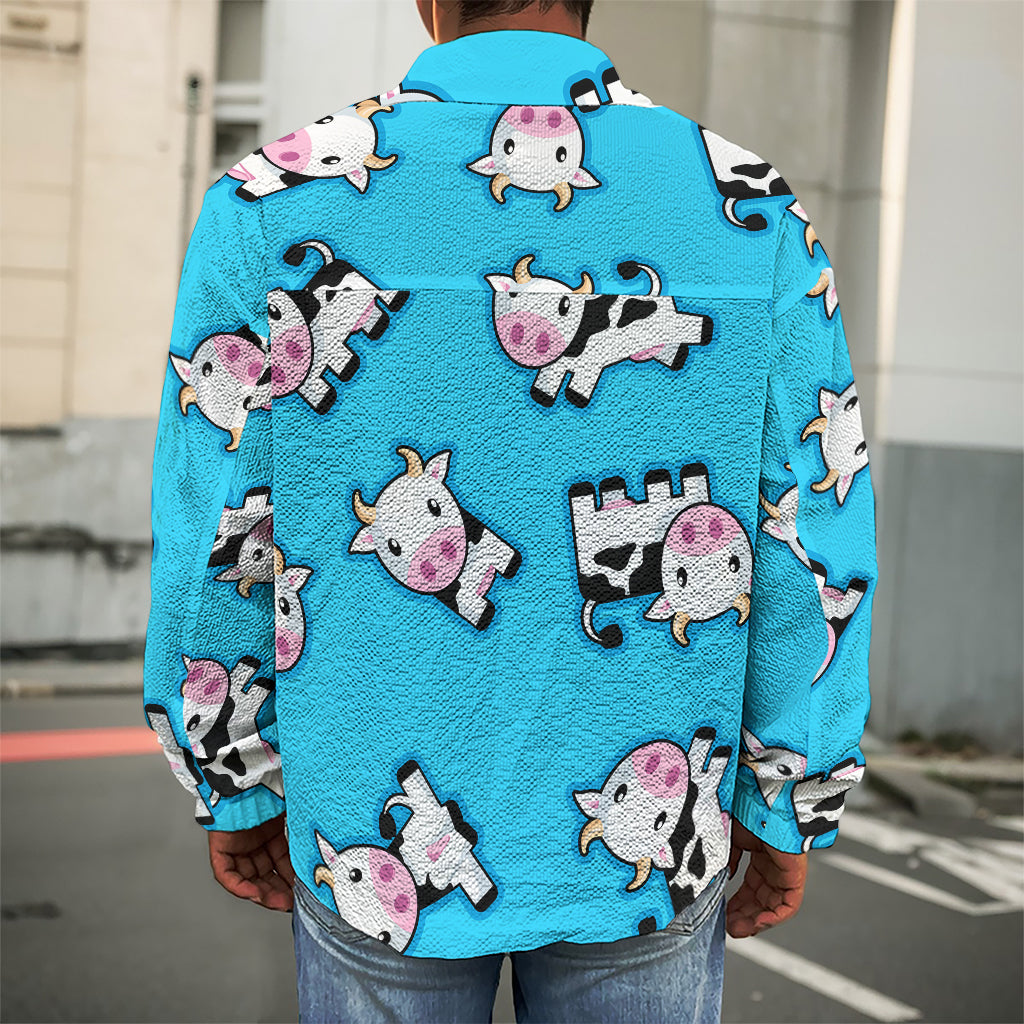 Cute Cartoon Baby Cow Pattern Print Men's Shirt Jacket