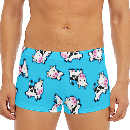 Cute Cartoon Baby Cow Pattern Print Men's Short Boxer Briefs