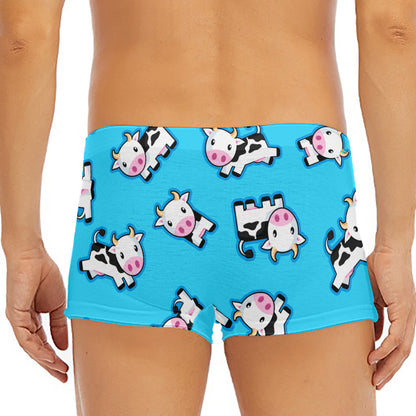 Cute Cartoon Baby Cow Pattern Print Men's Short Boxer Briefs