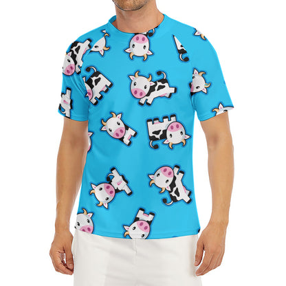 Cute Cartoon Baby Cow Pattern Print Men's Short Sleeve Rash Guard