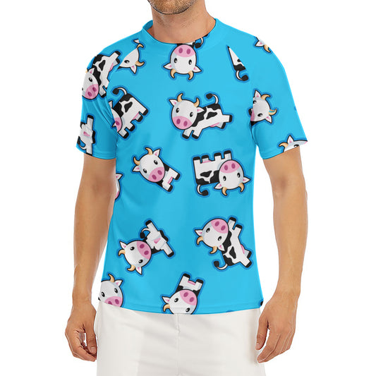 Cute Cartoon Baby Cow Pattern Print Men's Short Sleeve Rash Guard