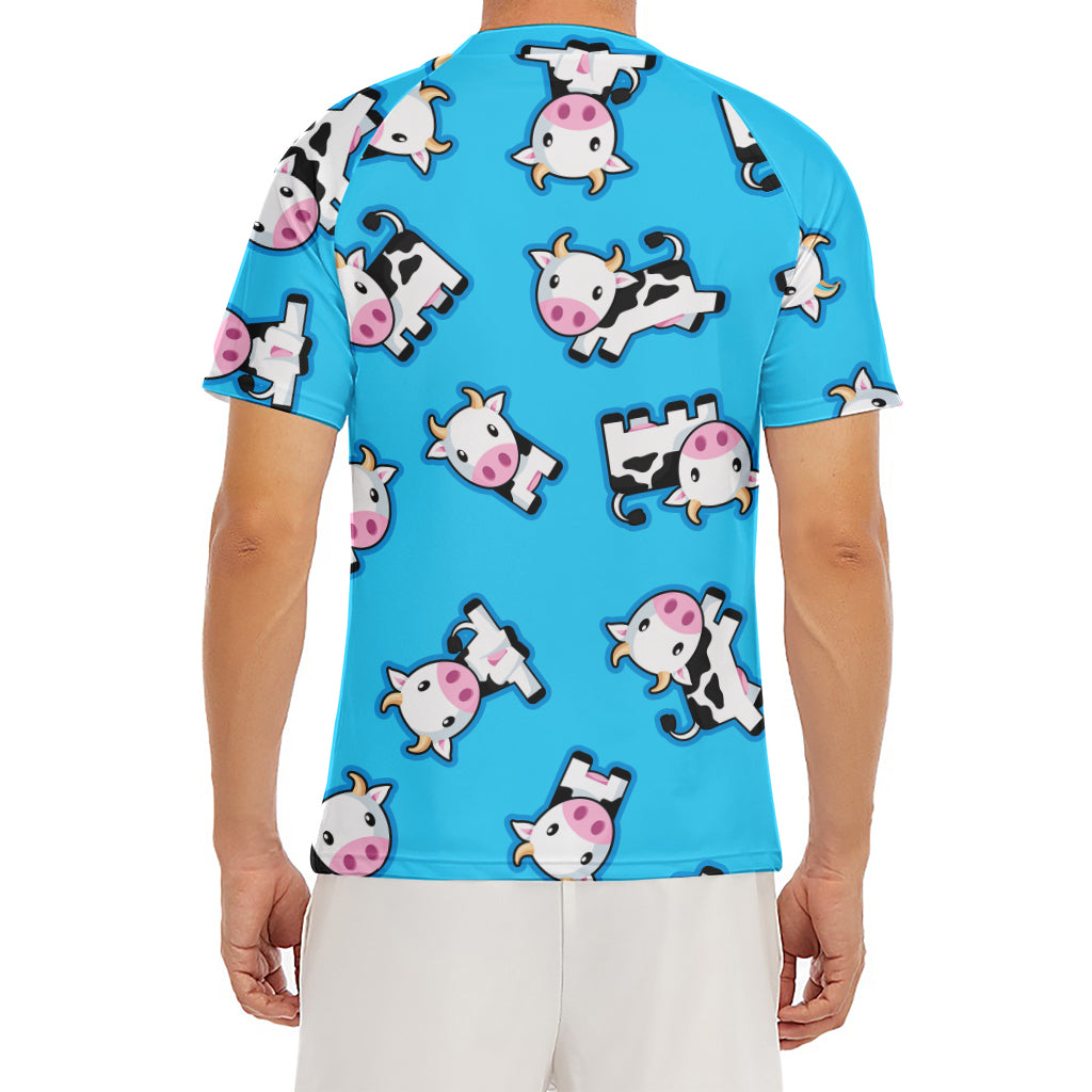Cute Cartoon Baby Cow Pattern Print Men's Short Sleeve Rash Guard