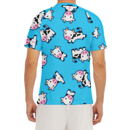 Cute Cartoon Baby Cow Pattern Print Men's Short Sleeve Rash Guard