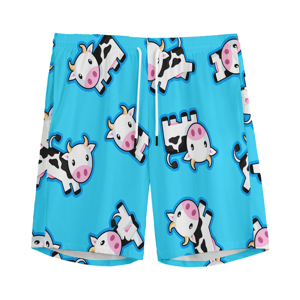 Cute Cartoon Baby Cow Pattern Print Men's Sports Shorts