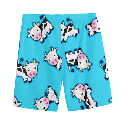 Cute Cartoon Baby Cow Pattern Print Men's Sports Shorts