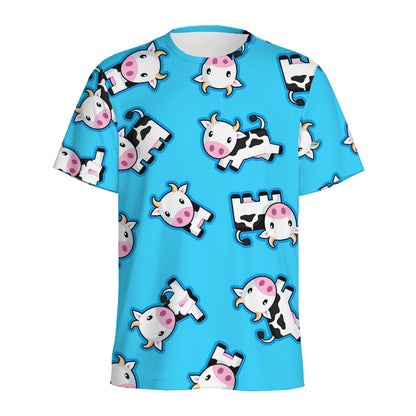 Cute Cartoon Baby Cow Pattern Print Men's Sports T-Shirt