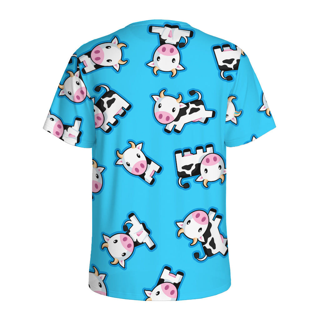 Cute Cartoon Baby Cow Pattern Print Men's Sports T-Shirt