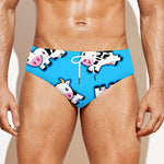 Cute Cartoon Baby Cow Pattern Print Men's Swim Briefs