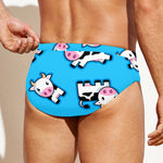 Cute Cartoon Baby Cow Pattern Print Men's Swim Briefs