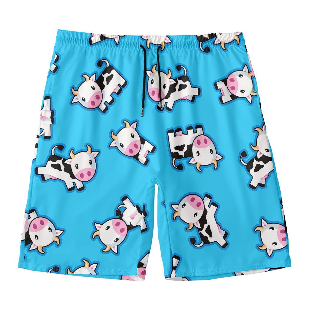 Cute Cartoon Baby Cow Pattern Print Men's Swim Trunks