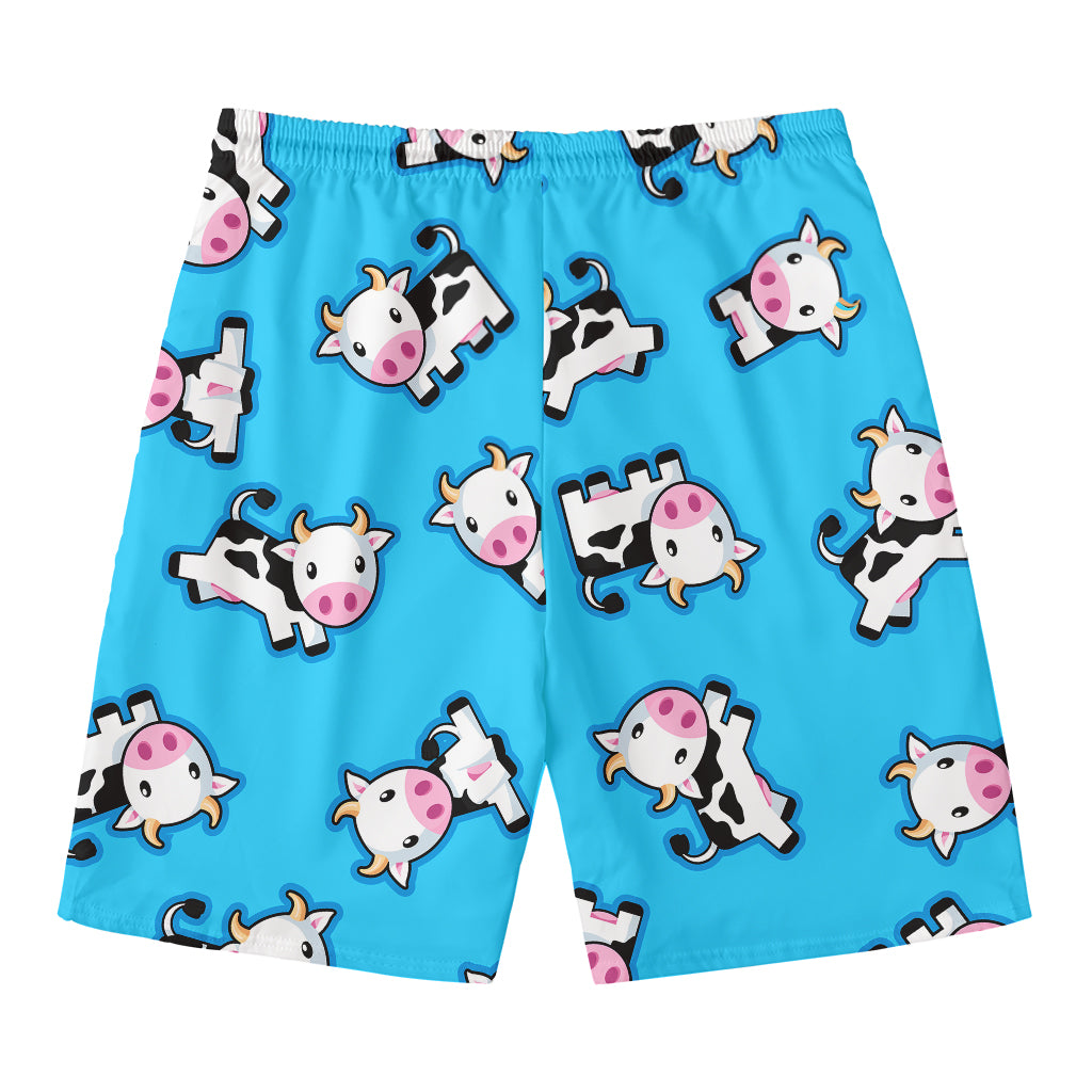 Cute Cartoon Baby Cow Pattern Print Men's Swim Trunks