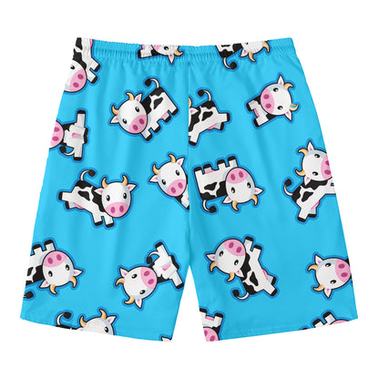 Cute Cartoon Baby Cow Pattern Print Men's Swim Trunks