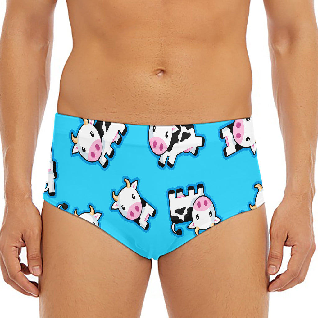 Cute Cartoon Baby Cow Pattern Print Men's Triangle Swim Briefs