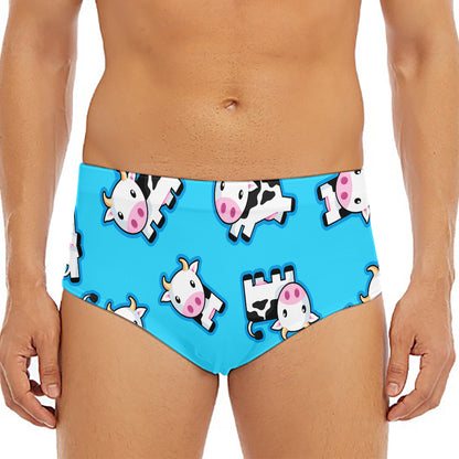 Cute Cartoon Baby Cow Pattern Print Men's Triangle Swim Briefs