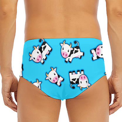 Cute Cartoon Baby Cow Pattern Print Men's Triangle Swim Briefs