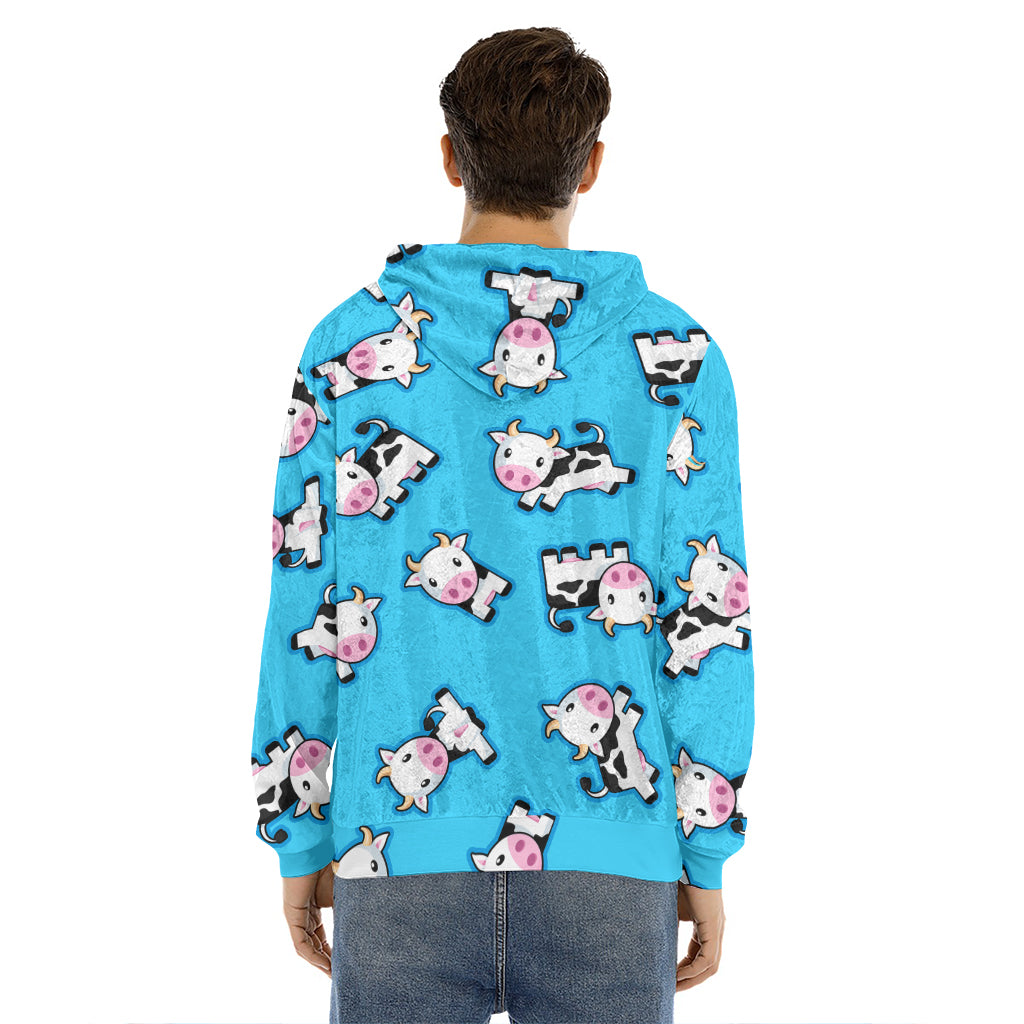 Cute Cartoon Baby Cow Pattern Print Men's Velvet Pullover Hoodie