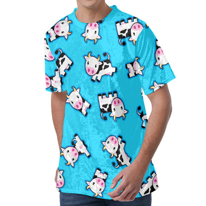 Cute Cartoon Baby Cow Pattern Print Men's Velvet T-Shirt