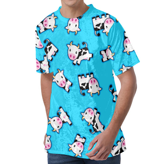 Cute Cartoon Baby Cow Pattern Print Men's Velvet T-Shirt