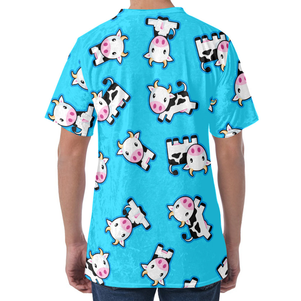 Cute Cartoon Baby Cow Pattern Print Men's Velvet T-Shirt