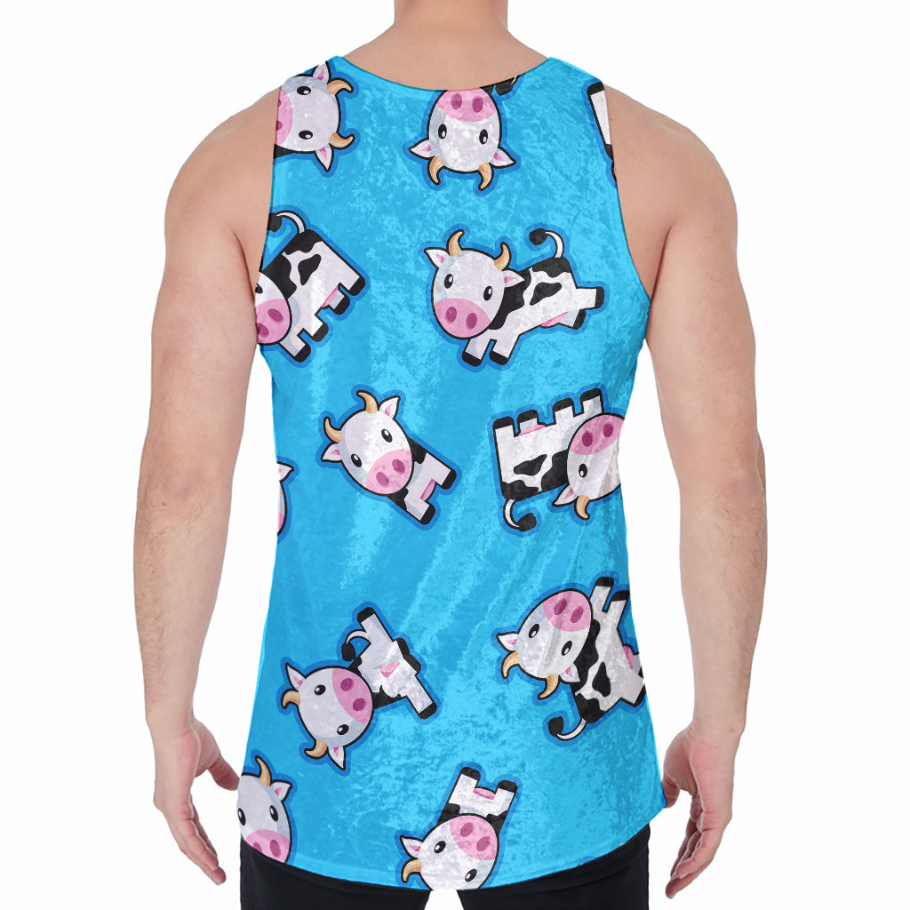 Cute Cartoon Baby Cow Pattern Print Men's Velvet Tank Top