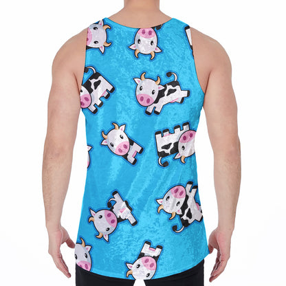 Cute Cartoon Baby Cow Pattern Print Men's Velvet Tank Top