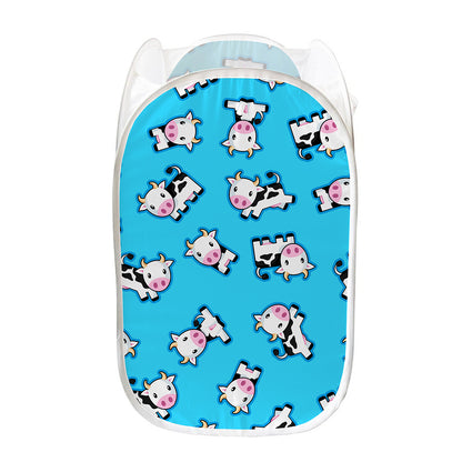 Cute Cartoon Baby Cow Pattern Print Mesh Laundry Hamper