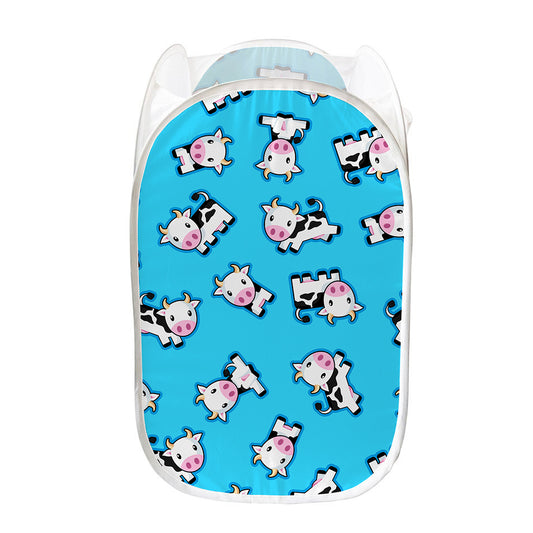 Cute Cartoon Baby Cow Pattern Print Mesh Laundry Hamper