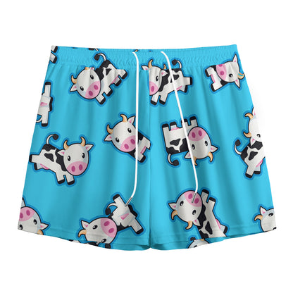 Cute Cartoon Baby Cow Pattern Print Mesh Shorts