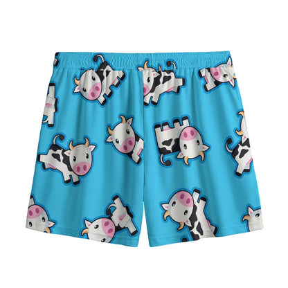 Cute Cartoon Baby Cow Pattern Print Mesh Shorts