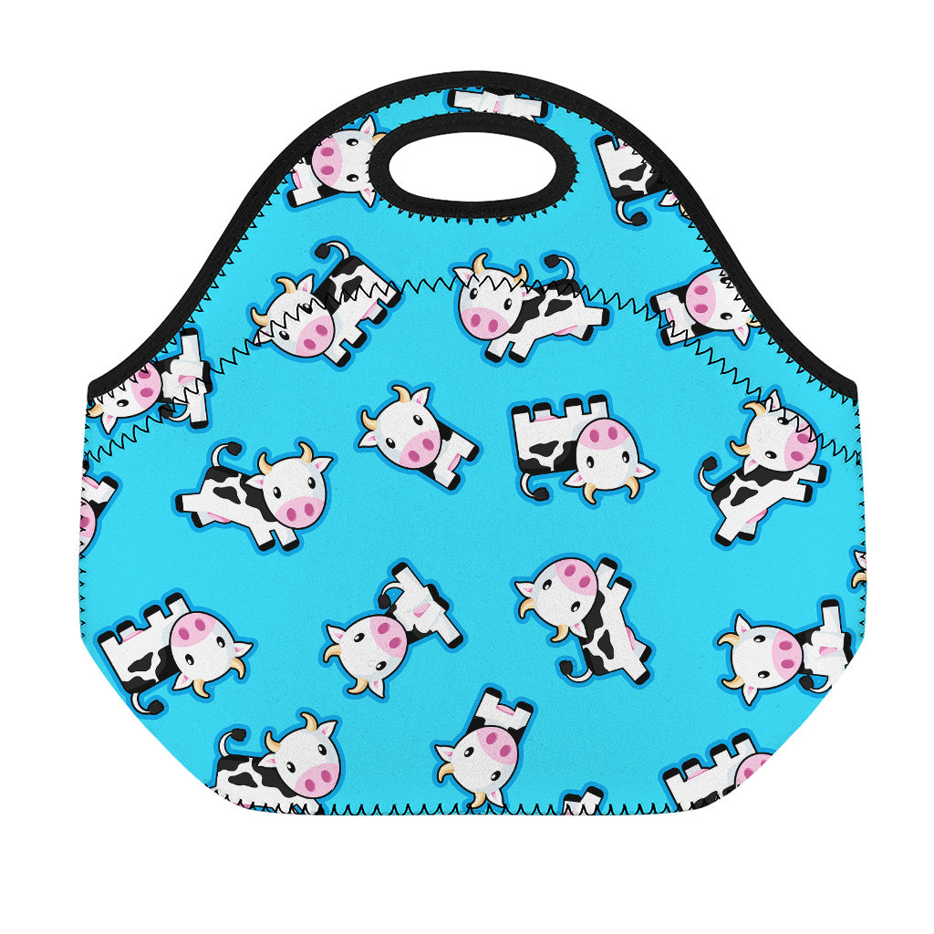 Cute Cartoon Baby Cow Pattern Print Neoprene Lunch Bag