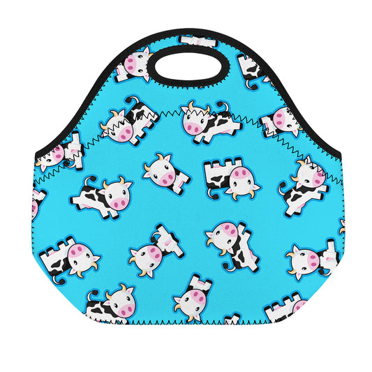 Cute Cartoon Baby Cow Pattern Print Neoprene Lunch Bag
