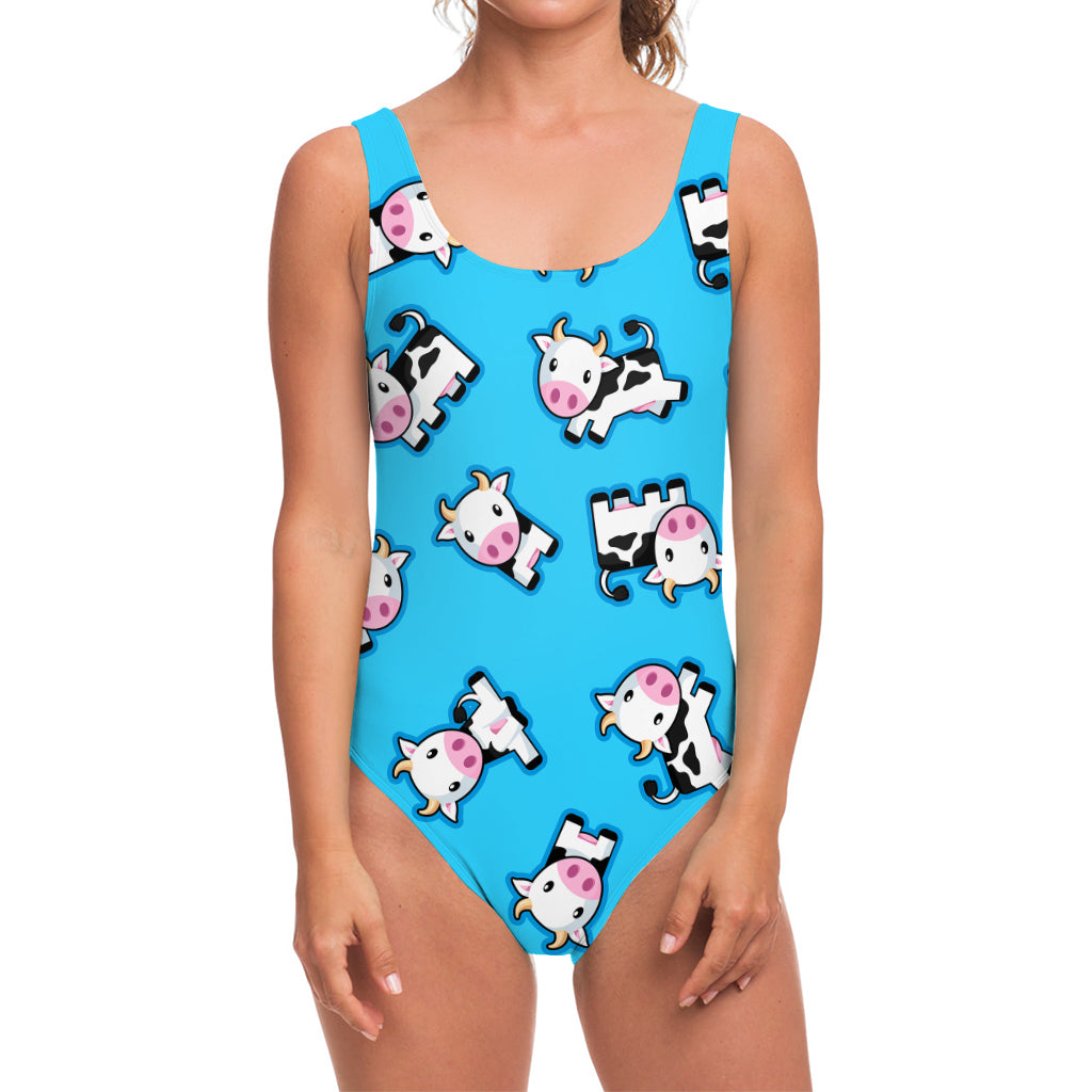 Cute Cartoon Baby Cow Pattern Print One Piece Swimsuit