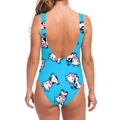 Cute Cartoon Baby Cow Pattern Print One Piece Swimsuit