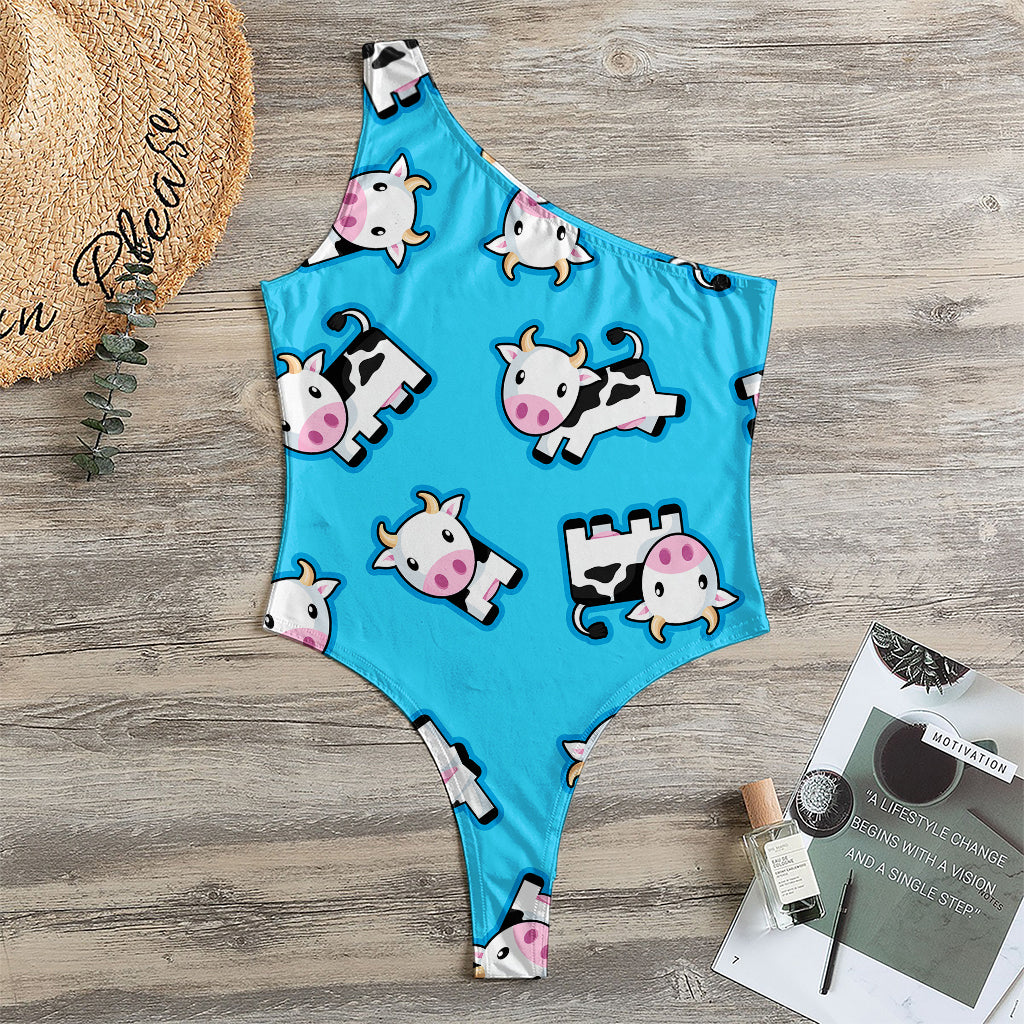 Cute Cartoon Baby Cow Pattern Print One Shoulder Bodysuit