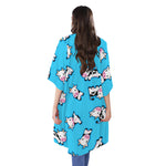 Cute Cartoon Baby Cow Pattern Print Open Front Beach Cover Up