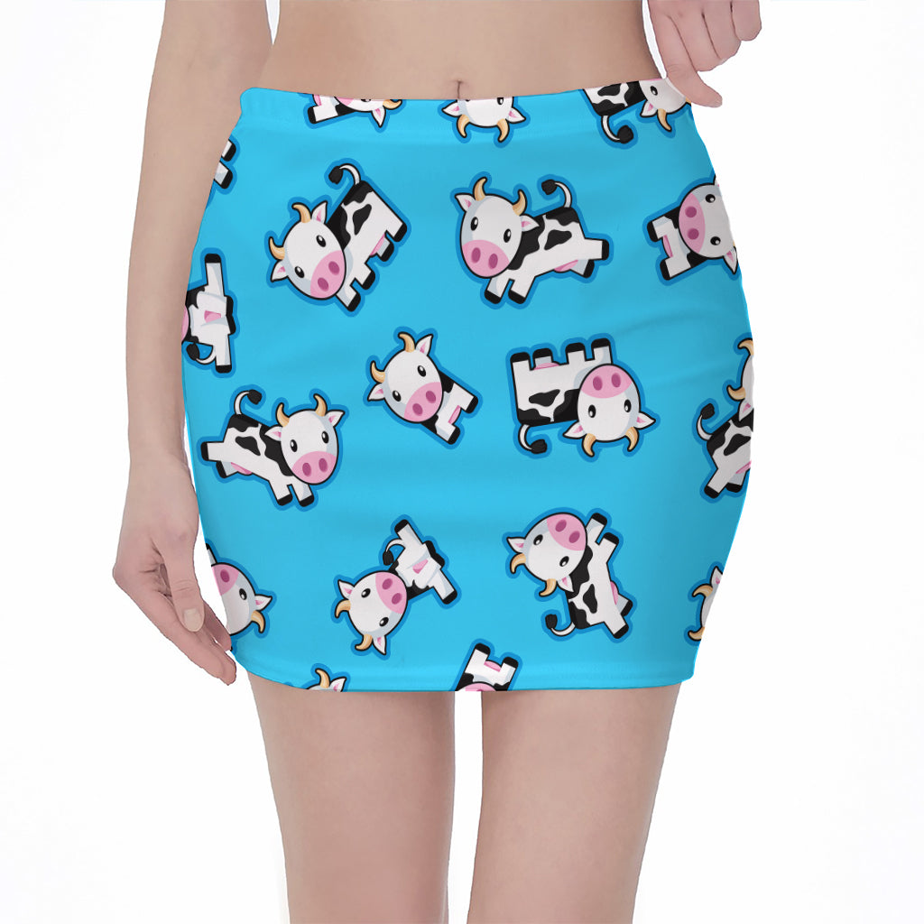 Cute Cartoon Baby Cow Pattern Print Pencil Mini Skirt
