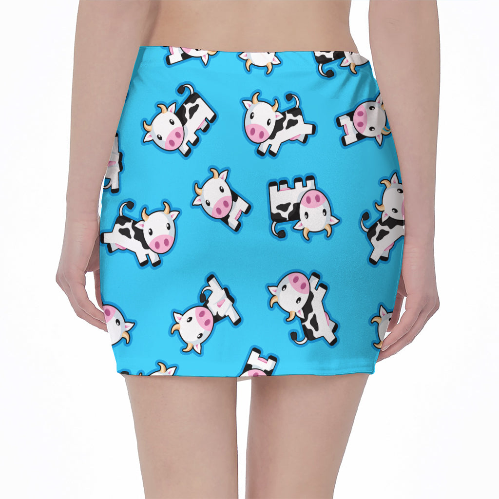 Cute Cartoon Baby Cow Pattern Print Pencil Mini Skirt