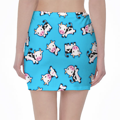 Cute Cartoon Baby Cow Pattern Print Pencil Mini Skirt
