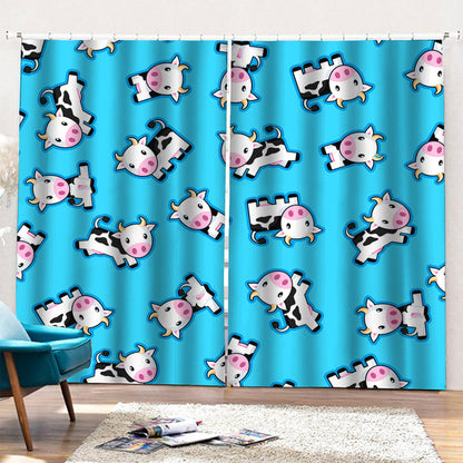 Cute Cartoon Baby Cow Pattern Print Pencil Pleat Curtains