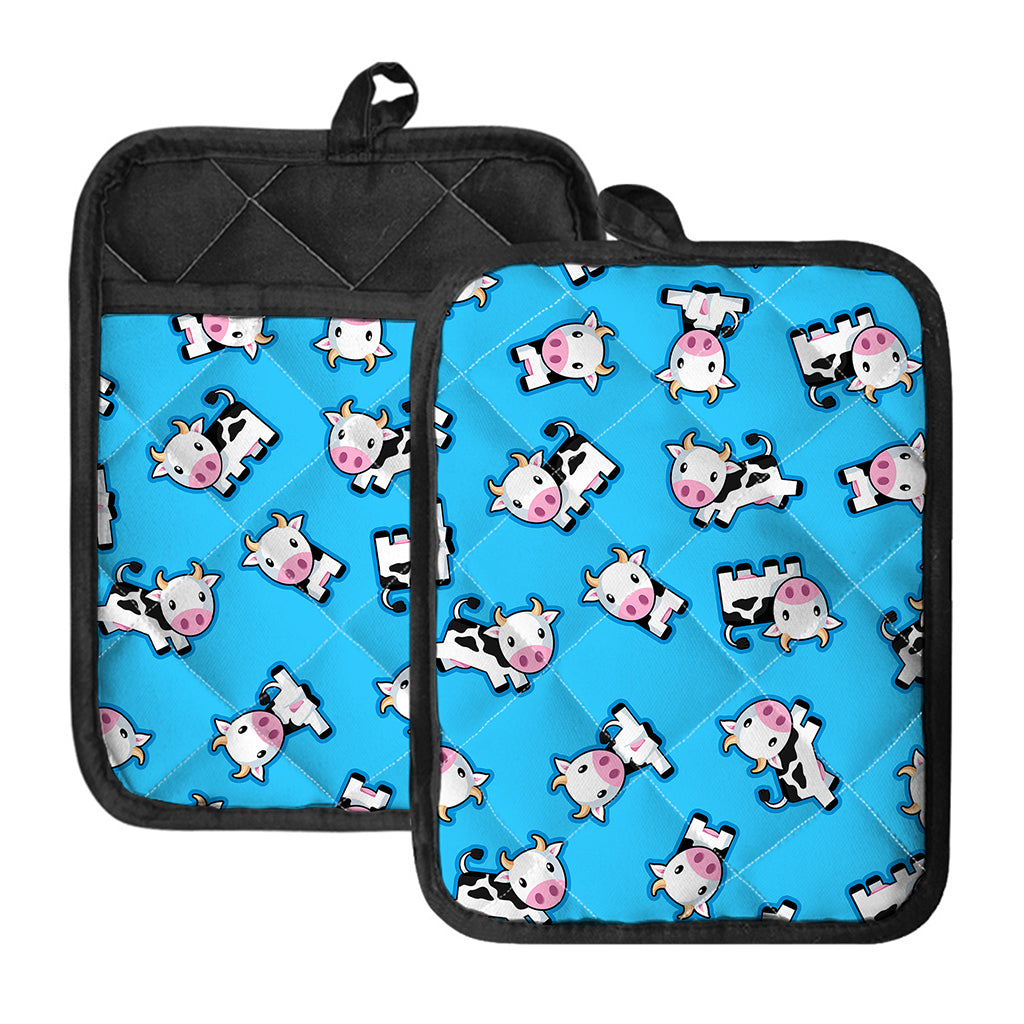 Cute Cartoon Baby Cow Pattern Print Pot Holders With Pocket