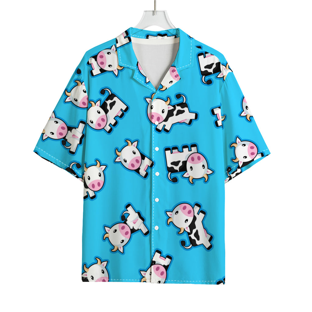 Cute Cartoon Baby Cow Pattern Print Rayon Hawaiian Shirt
