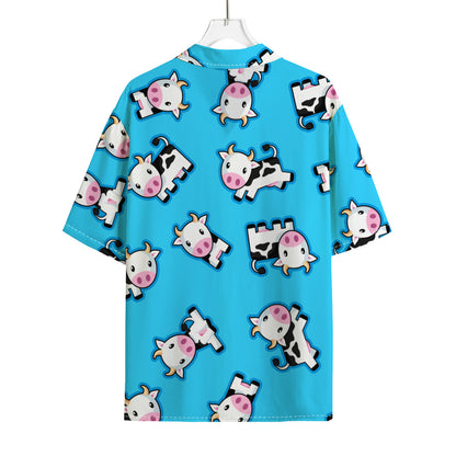 Cute Cartoon Baby Cow Pattern Print Rayon Hawaiian Shirt