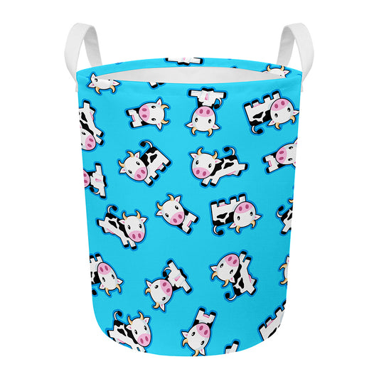 Cute Cartoon Baby Cow Pattern Print Round Laundry Basket