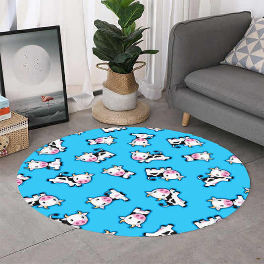 Cute Cartoon Baby Cow Pattern Print Round Rug