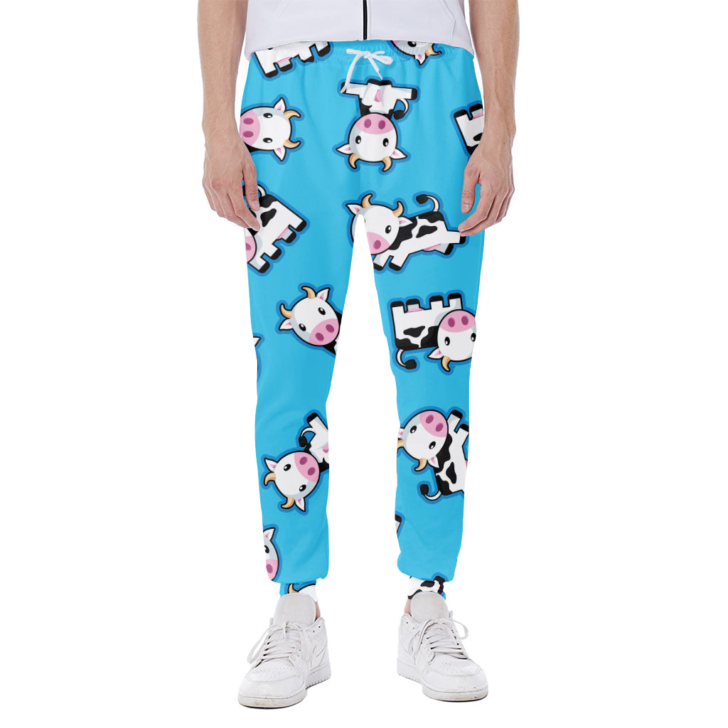 Cute Cartoon Baby Cow Pattern Print Scuba Joggers