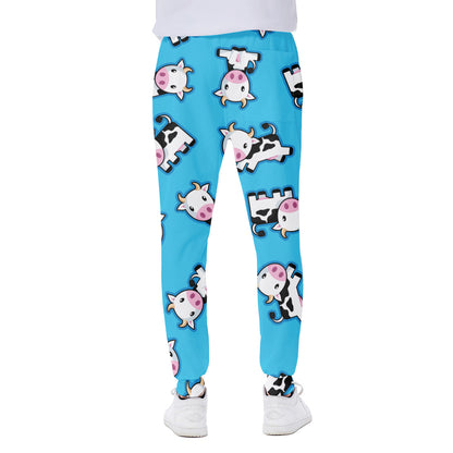 Cute Cartoon Baby Cow Pattern Print Scuba Joggers