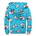 Cute Cartoon Baby Cow Pattern Print Sherpa Lined Zip Up Hoodie